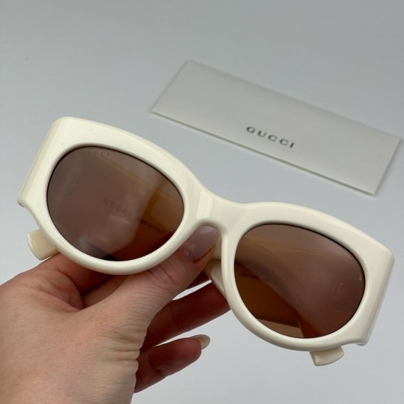 Gucci GG1544S 004 BRAND NEW Sunglasses Ivory Brown Unisex Oval - Picture 2 of 11
